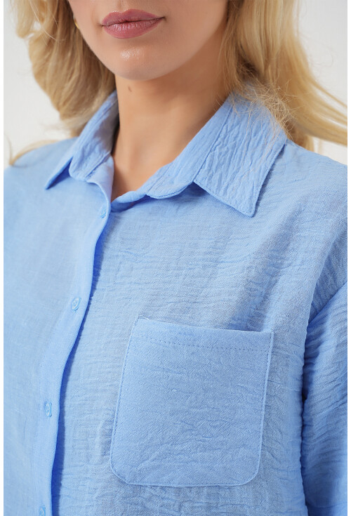 Kadın Kısa Kol Crop Gömlek 20341