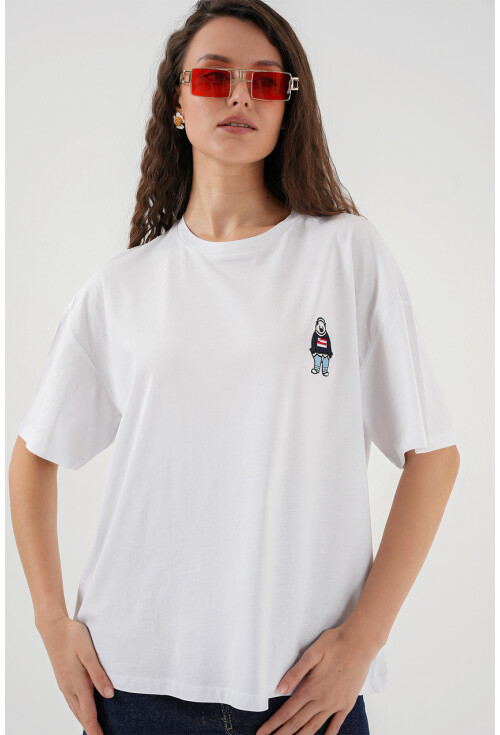 Kadın Nakışlı Oversize Tişört 4325