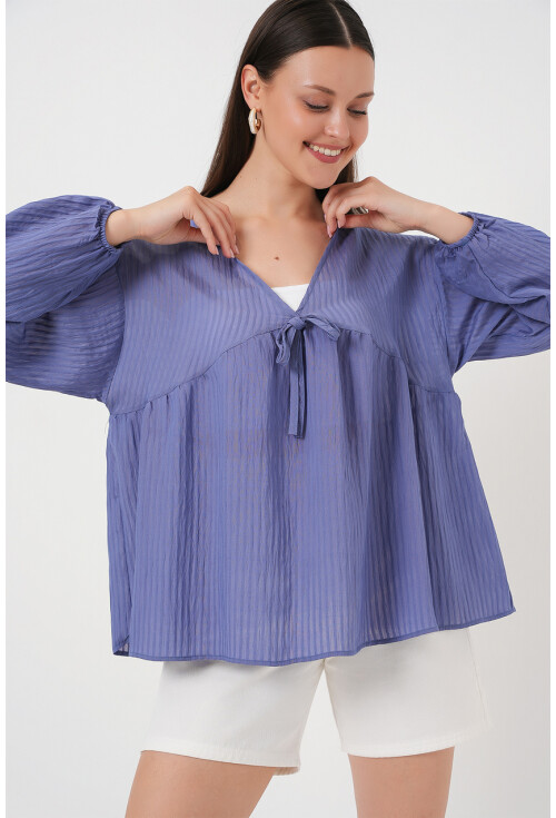 Kadın Önü Bağcıklı Uzun Kol Bluz 946