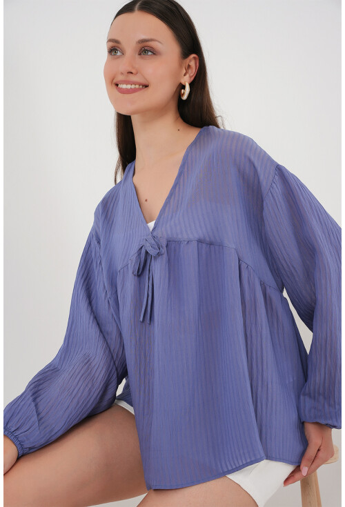 Kadın Önü Bağcıklı Uzun Kol Bluz 946