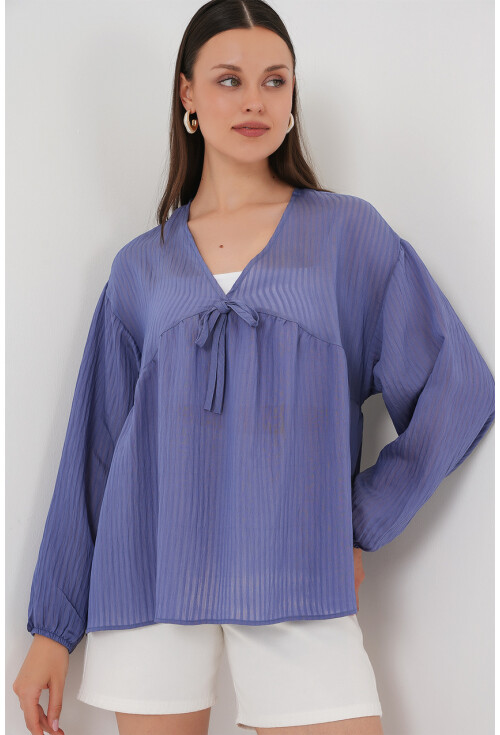 Kadın Önü Bağcıklı Uzun Kol Bluz 946