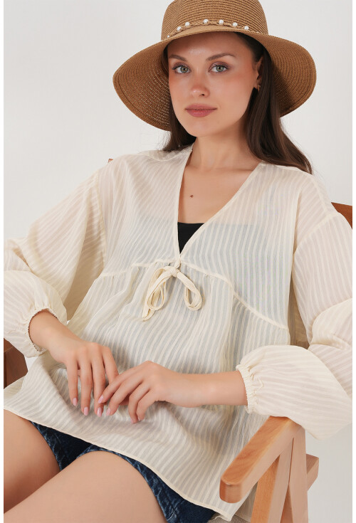 Kadın Önü Bağcıklı Uzun Kol Bluz 946