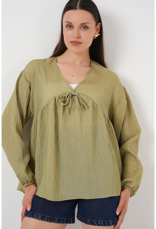 Kadın Önü Bağcıklı Uzun Kol Bluz 946