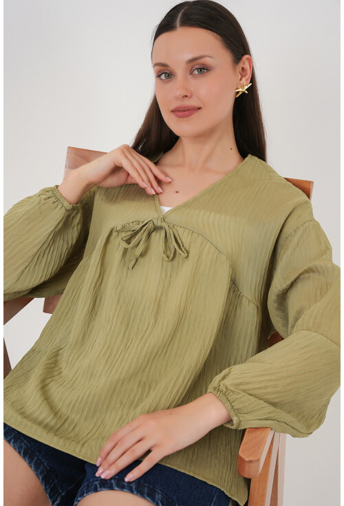 Kadın Önü Bağcıklı Uzun Kol Bluz 946