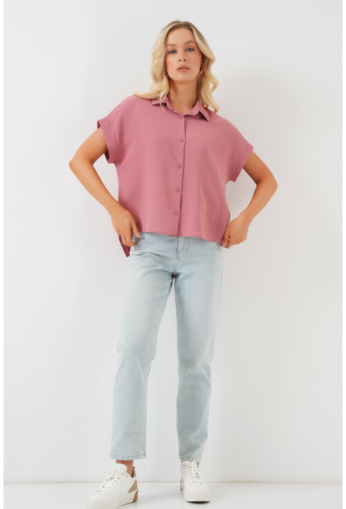 Kadın Oversize Kısa Kol Gömlek 20322