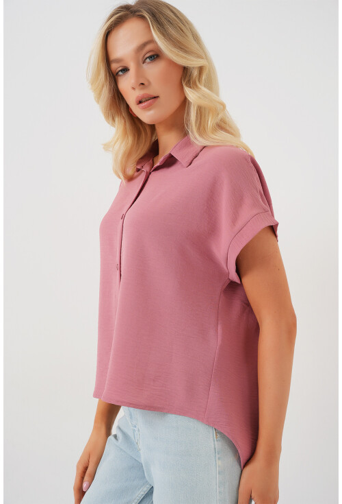 Kadın Oversize Kısa Kol Gömlek 20322