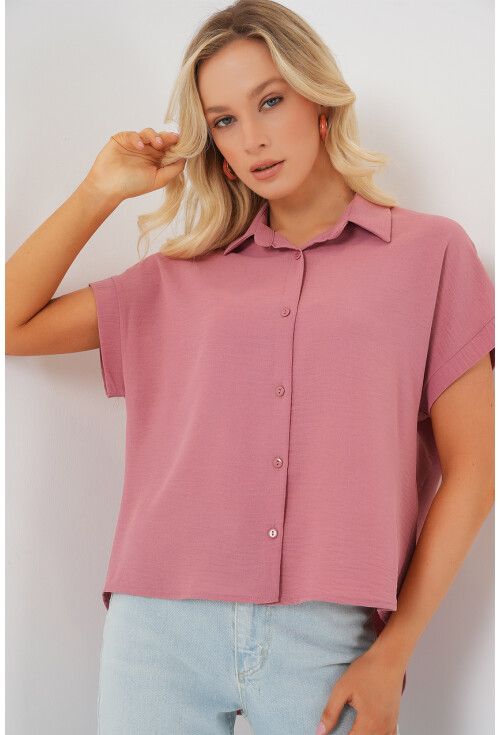 Kadın Oversize Kısa Kol Gömlek 20322