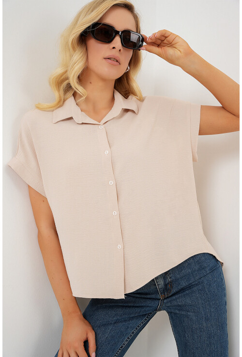 Kadın Oversize Kısa Kol Gömlek 20322