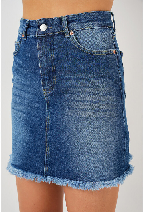 Kadın Püsküllü Mini Kot Etek 8051