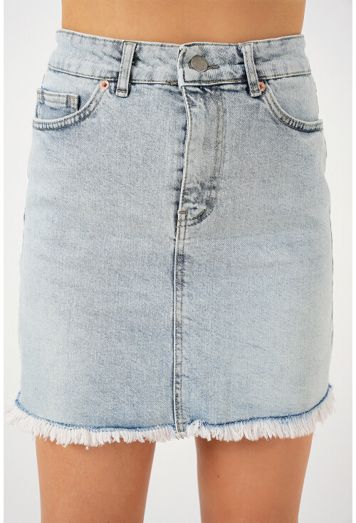 Kadın Püsküllü Mini Kot Etek 8051