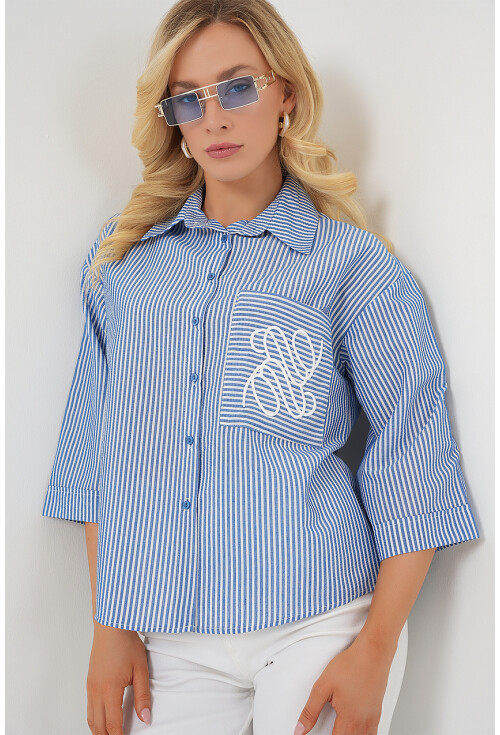 Kadın Tek Cep Nakışlı Gömlek 20328