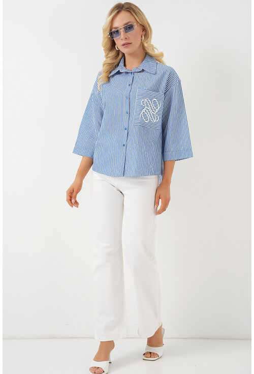 Kadın Tek Cep Nakışlı Gömlek 20328