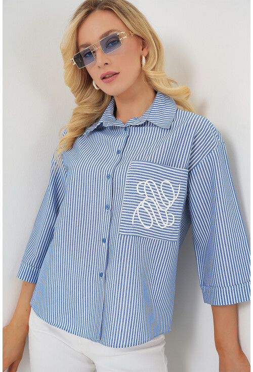 Kadın Tek Cep Nakışlı Gömlek 20328