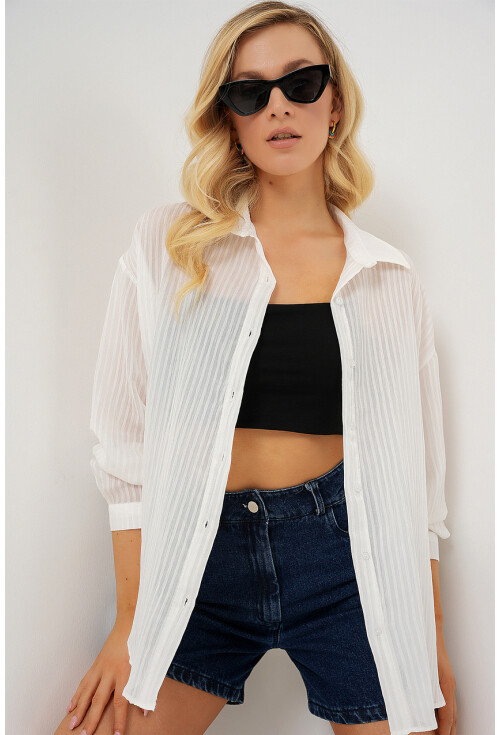 Kadın Uzun Oversize Gömlek 20320