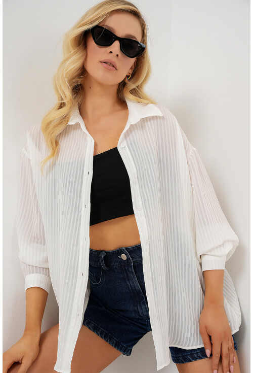 Kadın Uzun Oversize Gömlek 20320