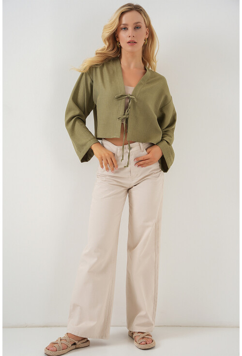 Önü Bağlamalı Keten Kimono 960