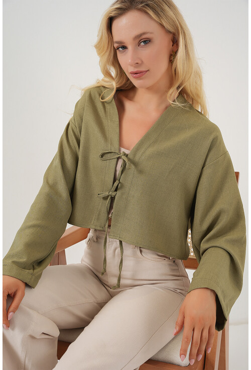 Önü Bağlamalı Keten Kimono 960