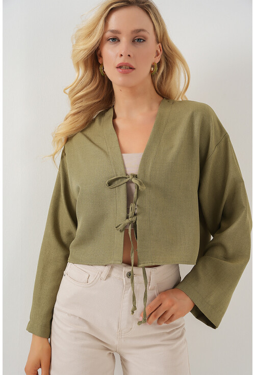 Önü Bağlamalı Keten Kimono 960