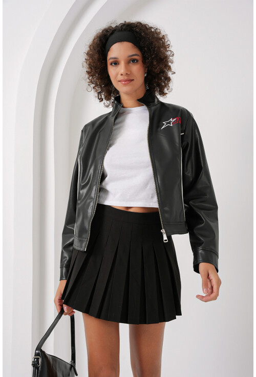 1041 Dik Yaka Suni Deri Ceket