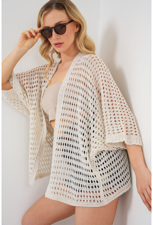 15855 Ajurlu/Delikli Oversize Hırka