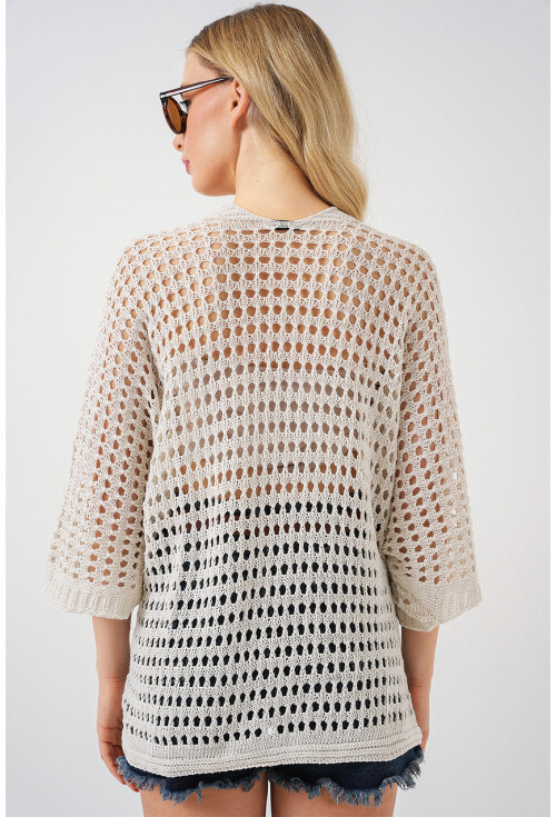 15855 Ajurlu/Delikli Oversize Hırka