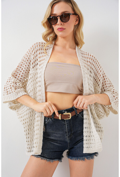 15855 Ajurlu/Delikli Oversize Hırka