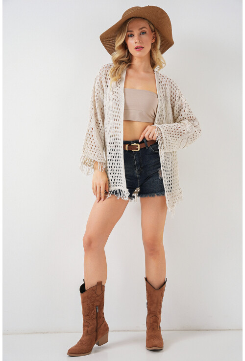 15857 Ajurlu/Delikli Oversize Hırka