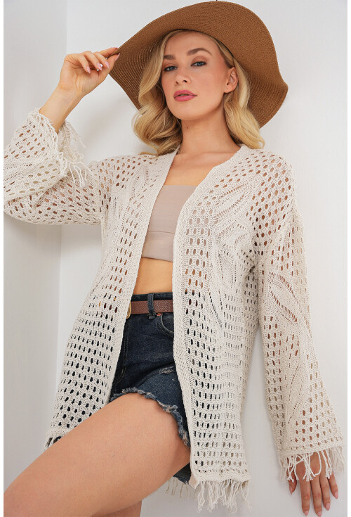 15857 Ajurlu/Delikli Oversize Hırka