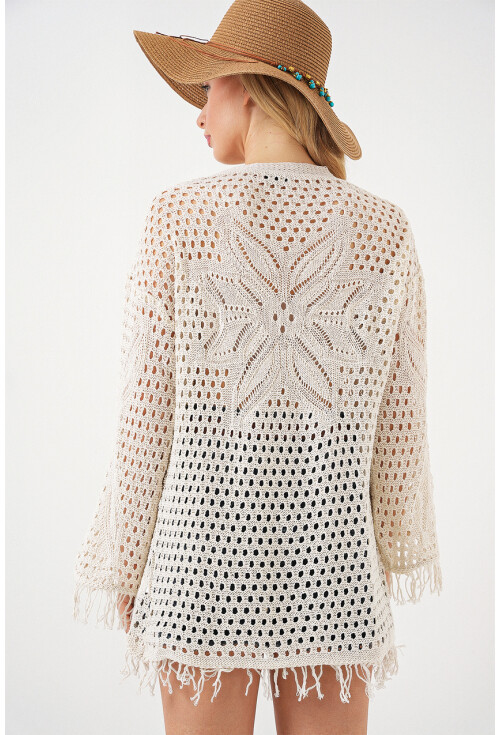 15857 Ajurlu/Delikli Oversize Hırka