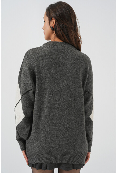 15895 Baklava Desenli Oversize Triko Kazak