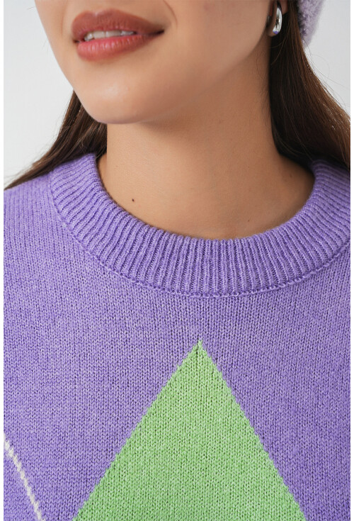 15895 Baklava Desenli Oversize Triko Kazak