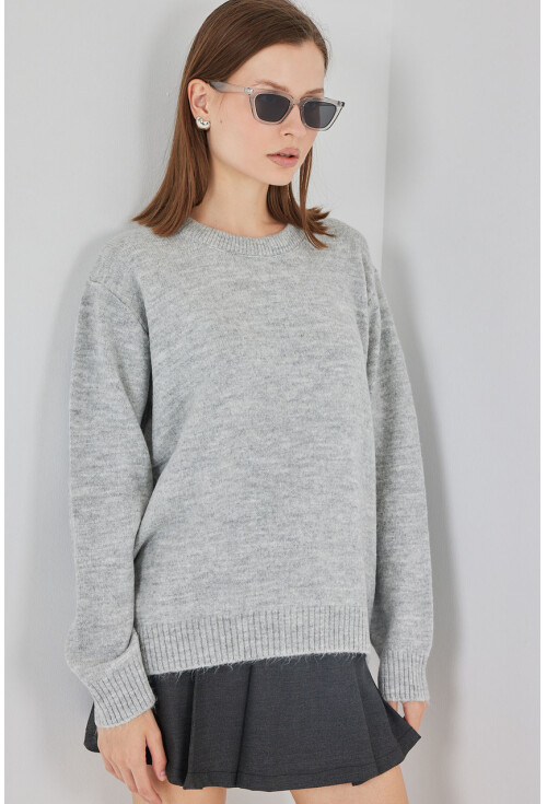 15895 Baklava Desenli Oversize Triko Kazak