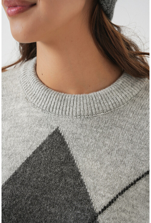 15895 Baklava Desenli Oversize Triko Kazak