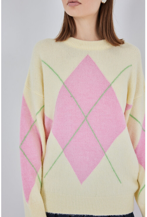 15895 Baklava Desenli Oversize Triko Kazak