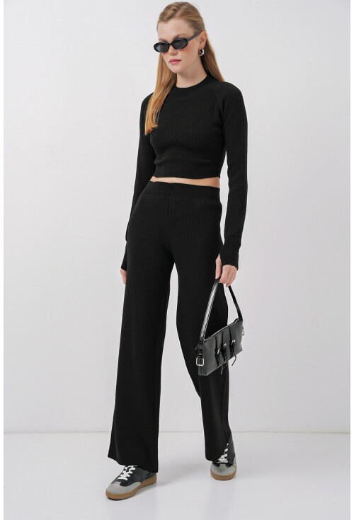 15905 Kadın Crop Kazak Pantolon Triko Alt Üst Takım