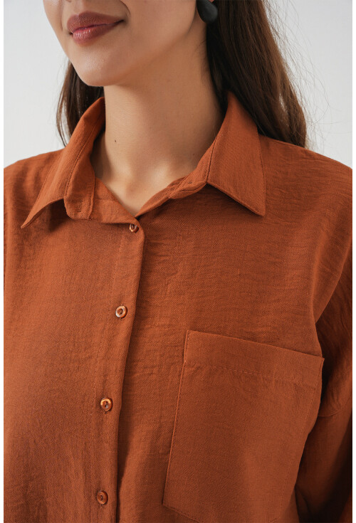 20153 Tek Cepli Oversize Keten Gömlek