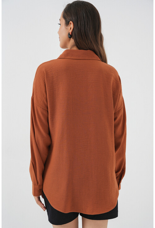 20153 Tek Cepli Oversize Keten Gömlek