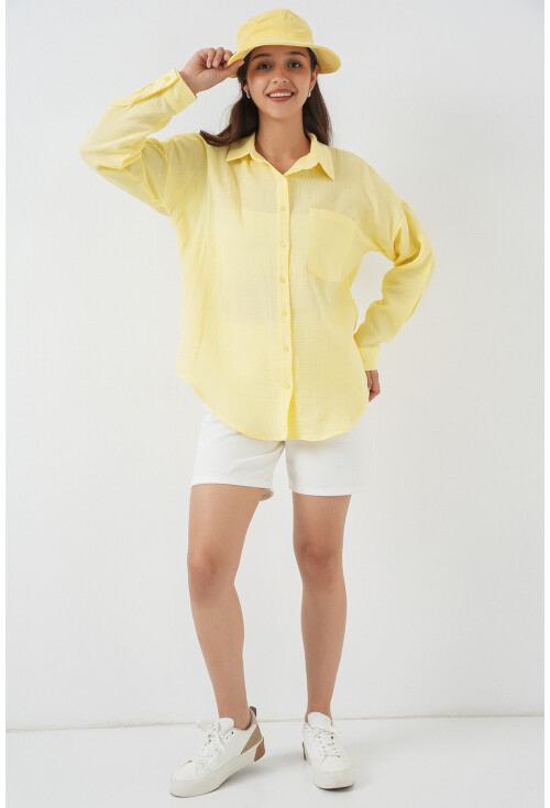 20153 Tek Cepli Oversize Keten Gömlek