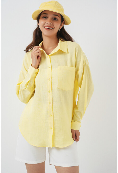 20153 Tek Cepli Oversize Keten Gömlek