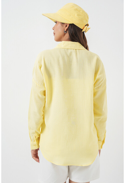 20153 Tek Cepli Oversize Keten Gömlek