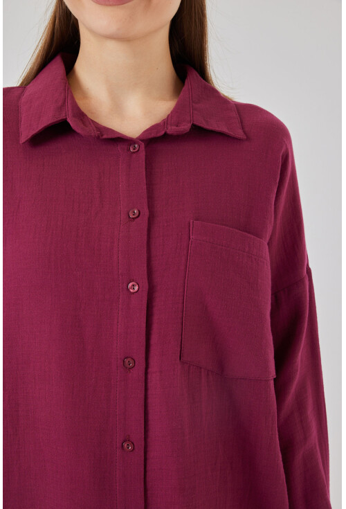 20153 Tek Cepli Oversize Keten Gömlek