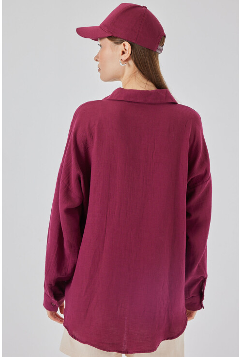 20153 Tek Cepli Oversize Keten Gömlek