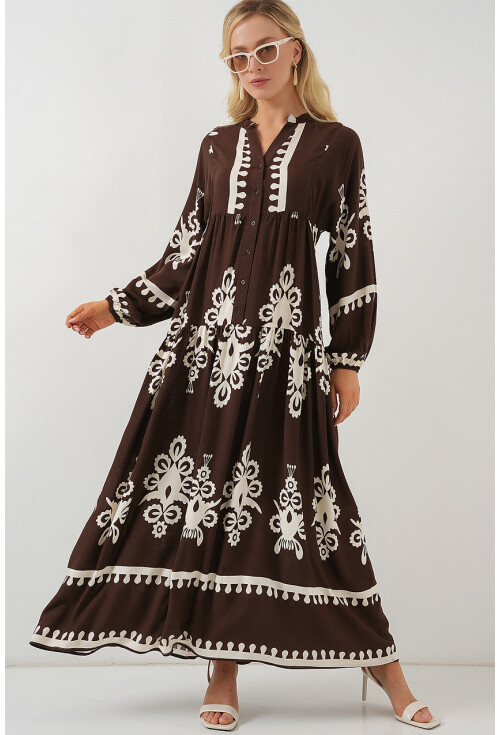 2423 Otantik Desenli Tesettür Elbise