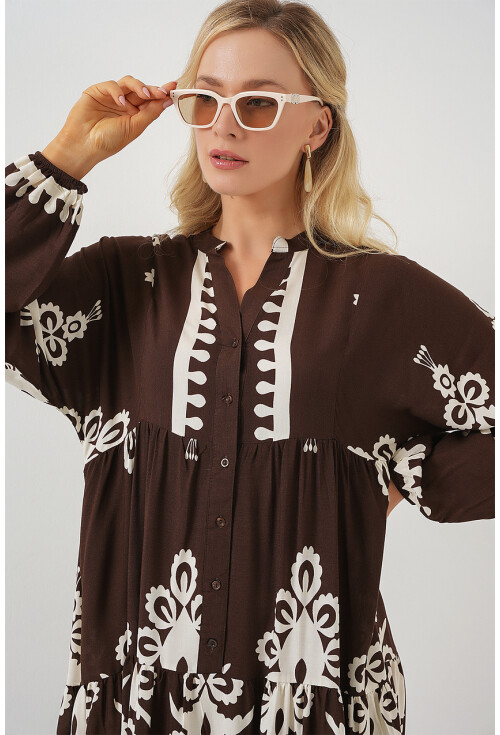 2423 Otantik Desenli Tesettür Elbise