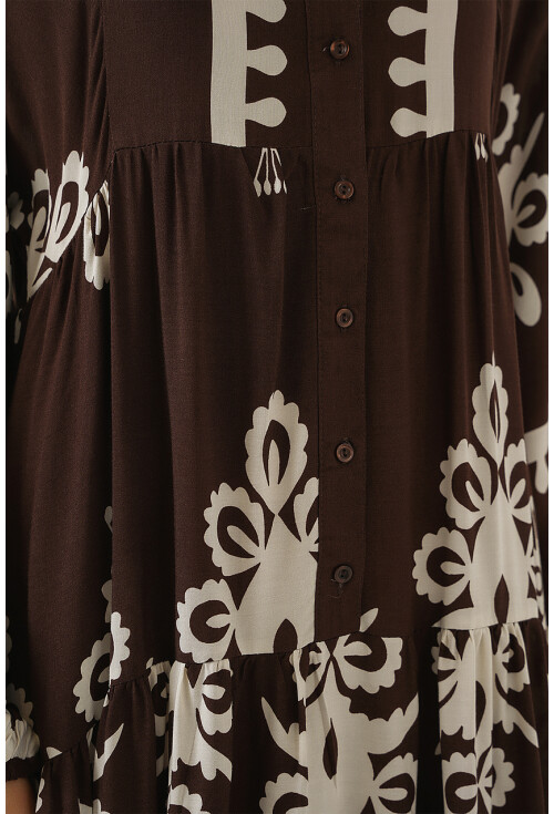 2423 Otantik Desenli Tesettür Elbise