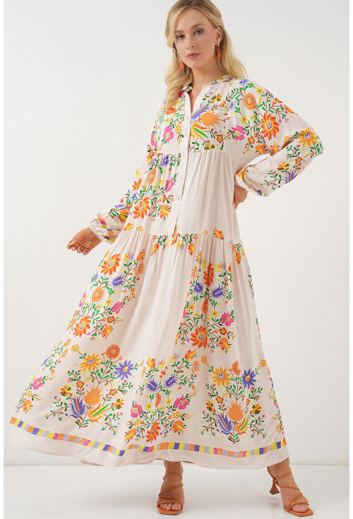 2423 Otantik Desenli Tesettür Elbise