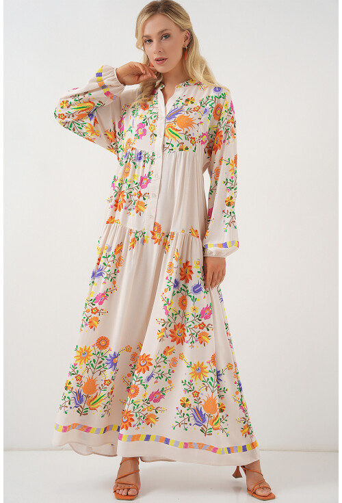 2423 Otantik Desenli Tesettür Elbise