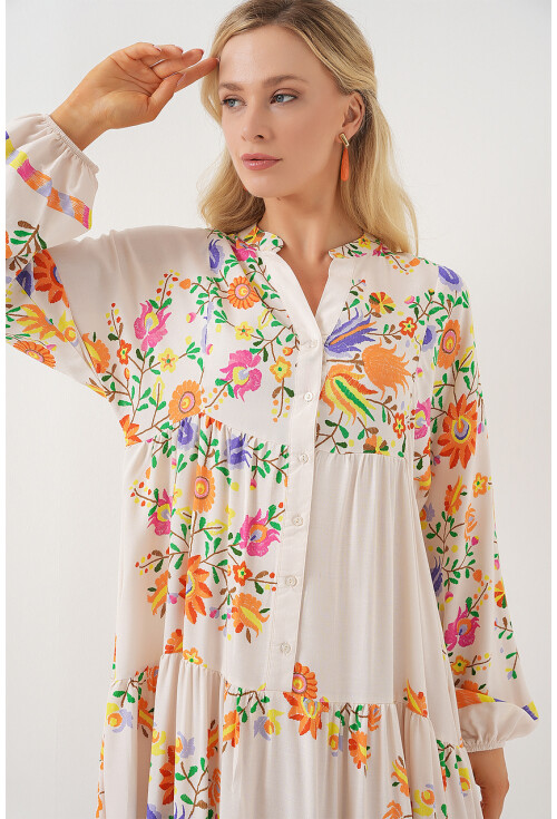 2423 Otantik Desenli Tesettür Elbise