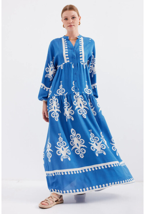 2423 Otantik Desenli Tesettür Elbise