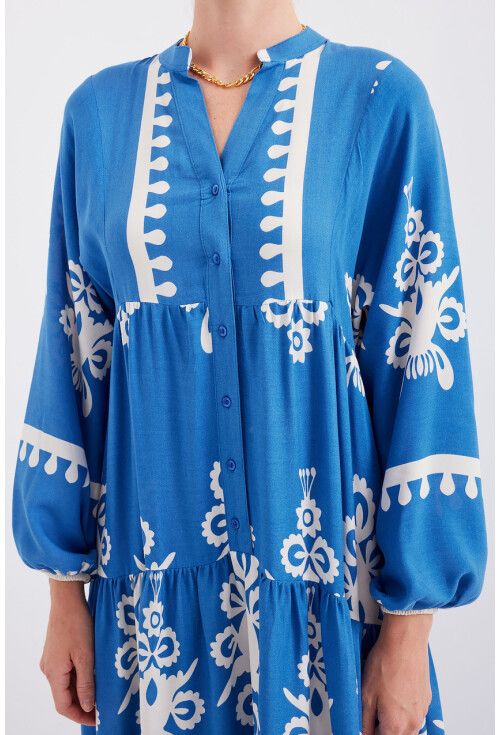 2423 Otantik Desenli Tesettür Elbise